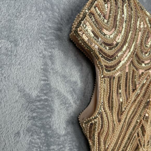 Women’s Dress L Gold‎ Beaded Flapper Fringe 20s Inspired Artsy Boho Gatsby Party - Picture 6 of 11